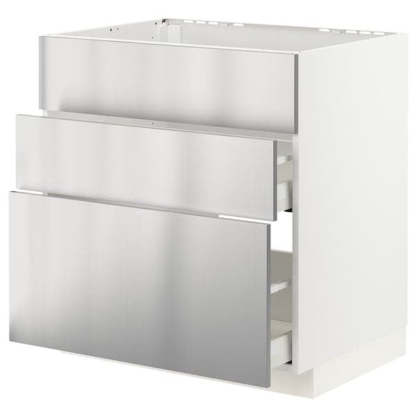 Ikea METOD / MAXIMERA - Base cab f sink+3 fronts/2 drawers, white/Vårsta stainless steel, 80x60 cm