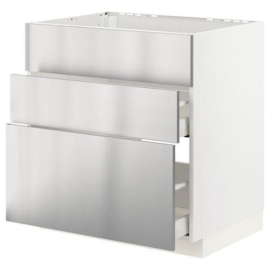 Ikea METOD / MAXIMERA - Base cab f sink+3 fronts/2 drawers, white/Vårsta stainless steel, 80x60 cm