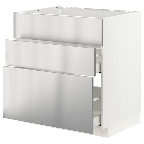 METOD / MAXIMERA - Base cab f sink+3 fronts/2 drawers, white/Vårsta stainless steel, 80x60 cm