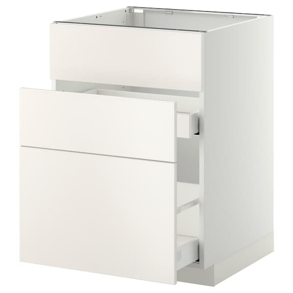 METOD / MAXIMERA - Base cab f sink+3 fronts/2 drawers, white/Veddinge white, 60x60 cm - best price from Maltashopper.com 89104853