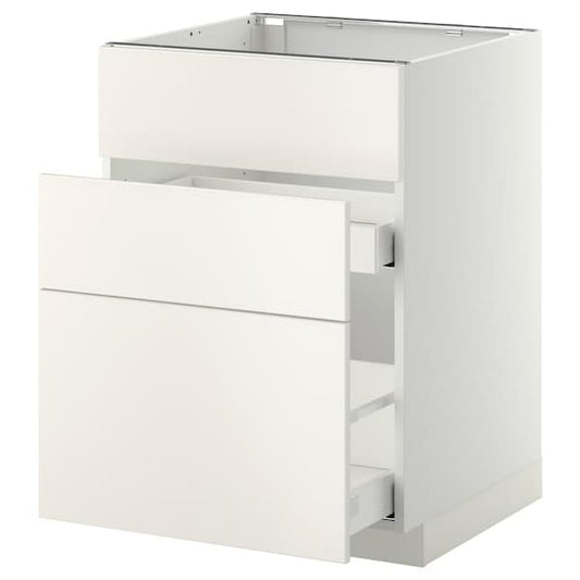 Ikea METOD / MAXIMERA - Base cab f sink+3 fronts/2 drawers, white/Veddinge white, 60x60 cm
