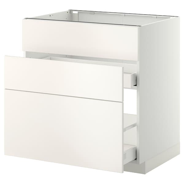 METOD / MAXIMERA - Base cab f sink+3 fronts/2 drawers, white/Veddinge white, 80x60 cm