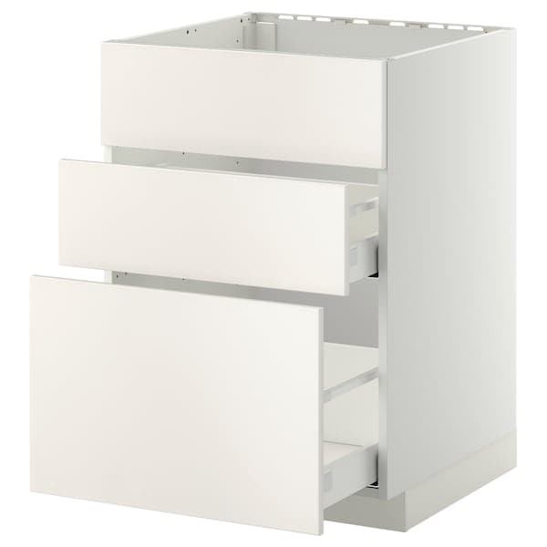 METOD / MAXIMERA - Base cab f sink+3 fronts/2 drawers, white/Veddinge white, 60x60 cm - best price from Maltashopper.com 69108668
