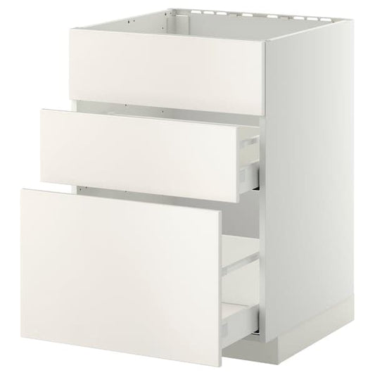 Ikea METOD / MAXIMERA - Base cab f sink+3 fronts/2 drawers, white/Veddinge white, 60x60 cm