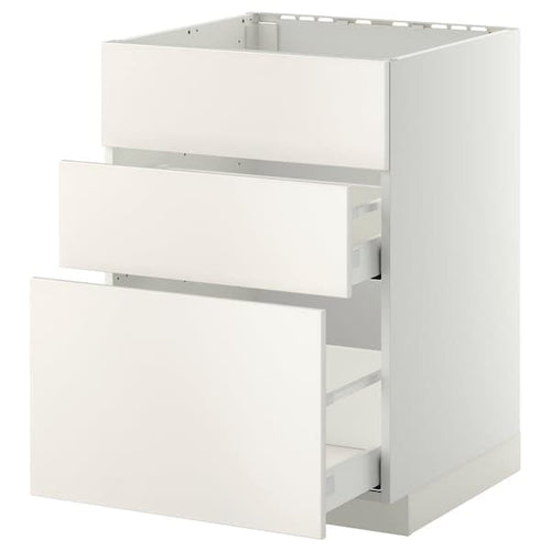 METOD / MAXIMERA - Base cab f sink+3 fronts/2 drawers, white/Veddinge white, 60x60 cm