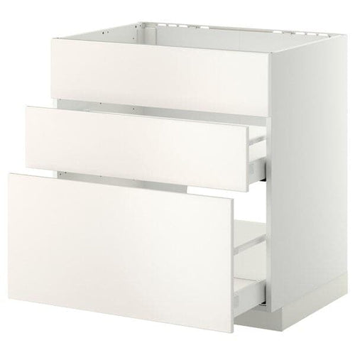 METOD / MAXIMERA - Base cab f sink+3 fronts/2 drawers, white/Veddinge white, 80x60 cm