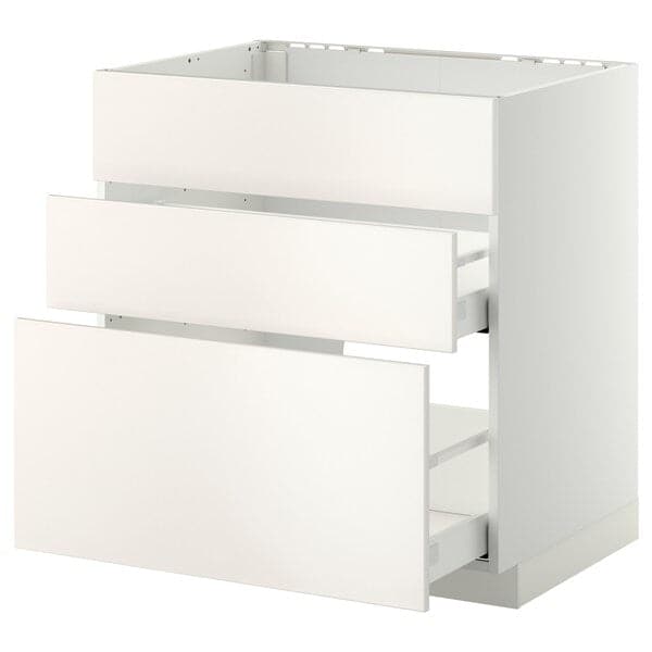 METOD / MAXIMERA - Base cab f sink+3 fronts/2 drawers, white/Veddinge white, 80x60 cm