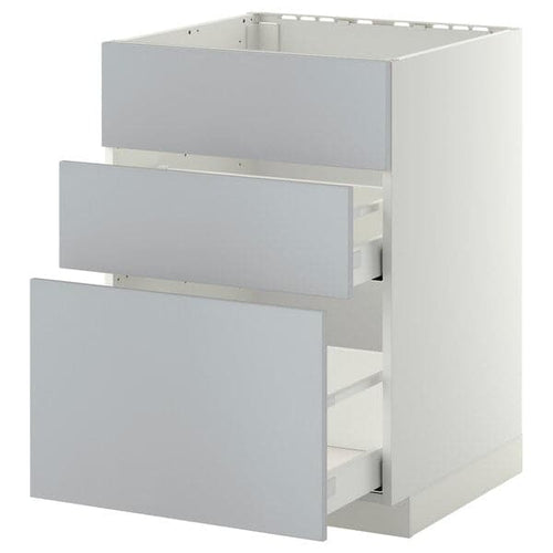METOD / MAXIMERA - Base cab f sink+3 fronts/2 drawers, white/Veddinge grey, 60x60 cm