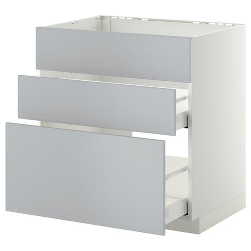 METOD / MAXIMERA - Base cab f sink+3 fronts/2 drawers, white/Veddinge grey, 80x60 cm