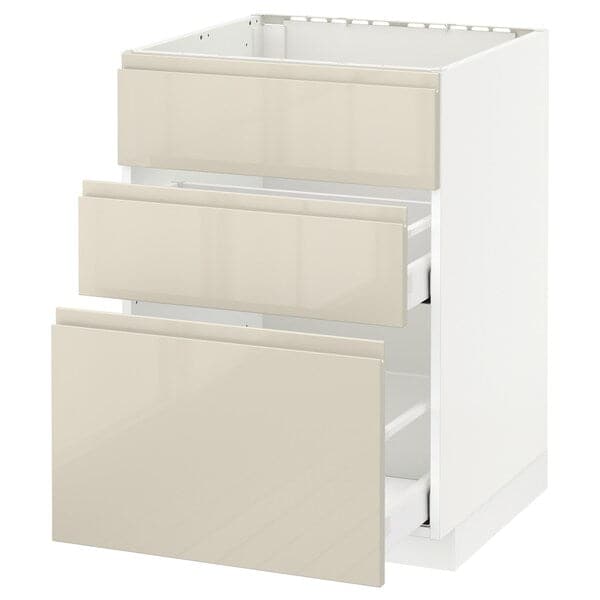 Ikea METOD / MAXIMERA - Base cab f sink+3 fronts/2 drawers, white/Voxtorp high-gloss light beige, 60x60 cm