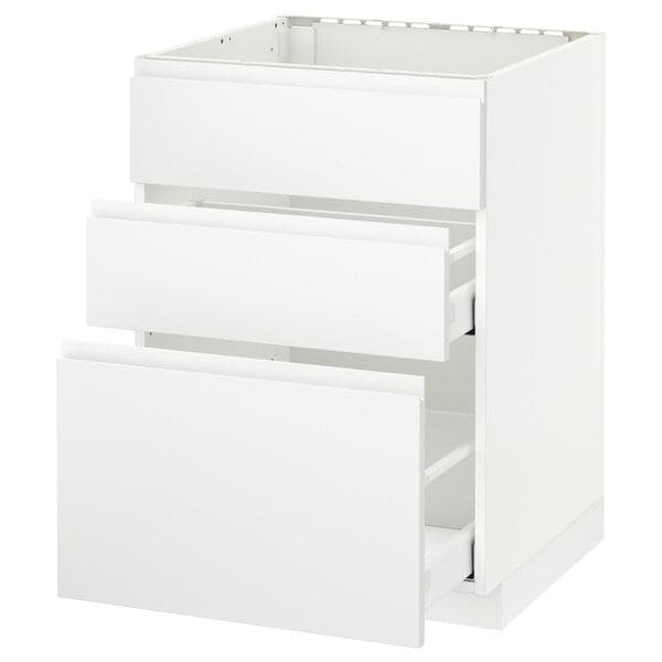 Ikea METOD / MAXIMERA - Base cab f sink+3 fronts/2 drawers, white/Voxtorp matt white, 60x60 cm