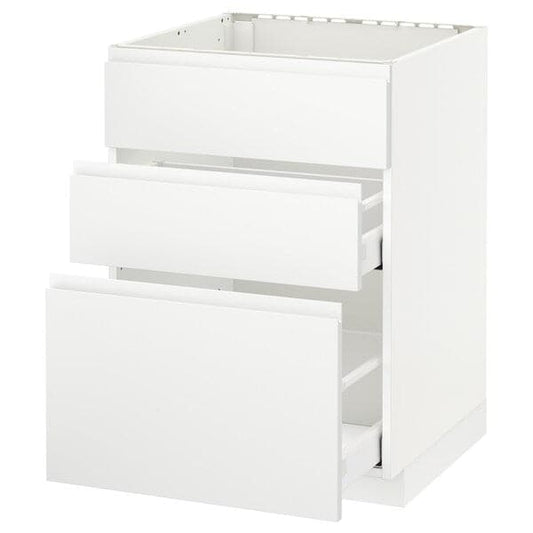 Ikea METOD / MAXIMERA - Base cab f sink+3 fronts/2 drawers, white/Voxtorp matt white, 60x60 cm