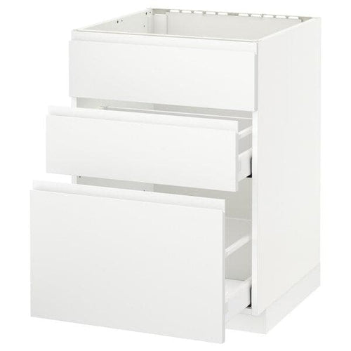 METOD / MAXIMERA - Base cab f sink+3 fronts/2 drawers, white/Voxtorp matt white, 60x60 cm