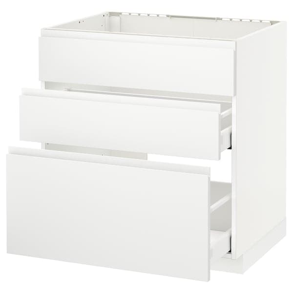 METOD / MAXIMERA - Base cab f sink+3 fronts/2 drawers, white/Voxtorp matt white, 80x60 cm