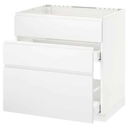 Ikea METOD / MAXIMERA - Base cab f sink+3 fronts/2 drawers, white/Voxtorp matt white, 80x60 cm