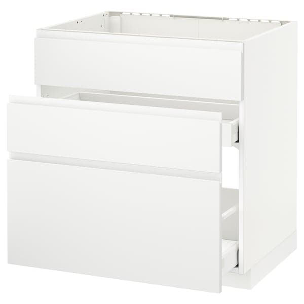 Ikea METOD / MAXIMERA - Base cab f sink+3 fronts/2 drawers, white/Voxtorp matt white, 80x60 cm
