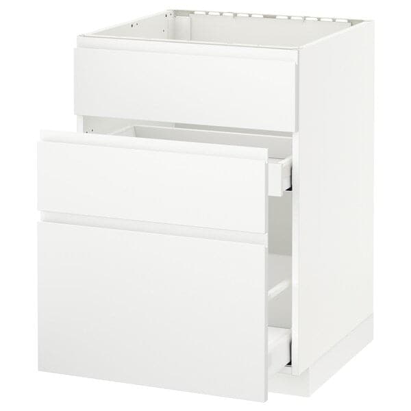 METOD / MAXIMERA - Base cab f sink+3 fronts/2 drawers, white/Voxtorp matt white, 60x60 cm - best price from Maltashopper.com 59130655