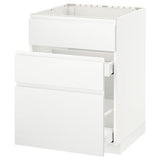 METOD / MAXIMERA base cab f sink+3 fronts/2 drawers, white/Voxtorp matt white, 60x60 cm