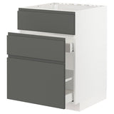 METOD / MAXIMERA base cab f sink+3 fronts/2 drawers, white/Voxtorp dark grey, 60x60 cm