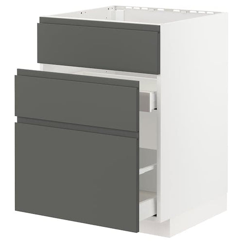 METOD / MAXIMERA - Base cab f sink+3 fronts/2 drawers, white/Voxtorp dark grey , 60x60 cm