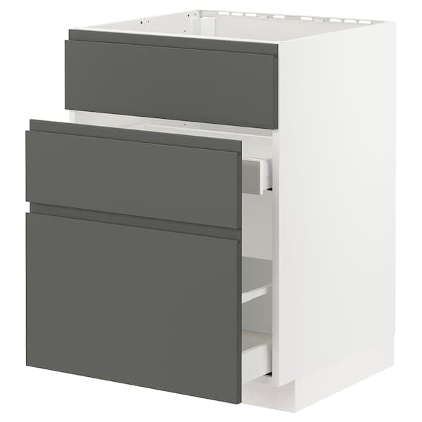 METOD / MAXIMERA - Base cab f sink+3 fronts/2 drawers, white/Voxtorp dark grey , 60x60 cm