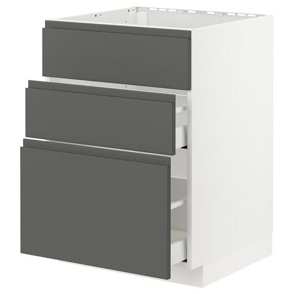 METOD / MAXIMERA - Base cab f sink+3 fronts/2 drawers, white/Voxtorp dark grey, 60x60 cm - best price from Maltashopper.com 99304045