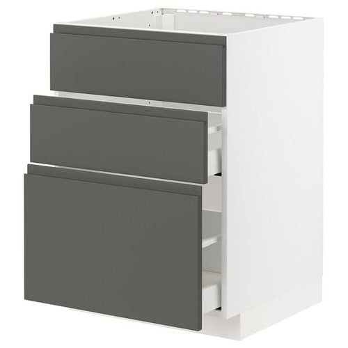 METOD / MAXIMERA - Base cab f sink+3 fronts/2 drawers, white/Voxtorp dark grey, 60x60 cm