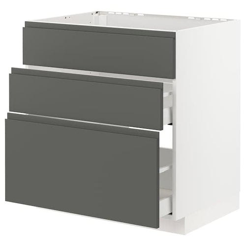 METOD / MAXIMERA - Base cab f sink+3 fronts/2 drawers, white/Voxtorp dark grey , 80x60 cm