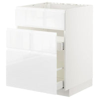 METOD / MAXIMERA - Base cab f sink+3 fronts/2 drawers, white/Voxtorp high-gloss/white, 60x60 cm - best price from Maltashopper.com 79254310