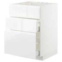 METOD / MAXIMERA - Base cab f sink+3 fronts/2 drawers, white/Voxtorp high-gloss/white, 60x60 cm - best price from Maltashopper.com 99254979