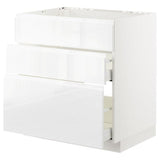 METOD / MAXIMERA base cab f sink+3 fronts/2 drawers, white/Voxtorp high-gloss/white, 80x60 cm
