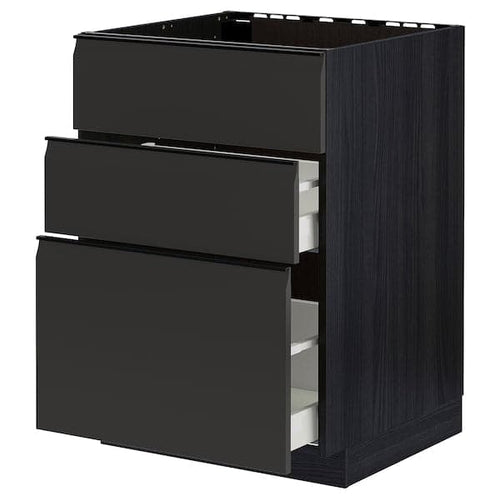 METOD / MAXIMERA - Base cab f sink+3 fronts/2 drawers, black/Upplöv matt anthracite, 60x60 cm