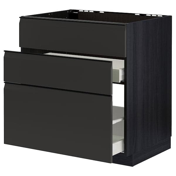 Ikea METOD / MAXIMERA - Base cab f sink+3 fronts/2 drawers, black/Upplöv matt anthracite, 80x60 cm