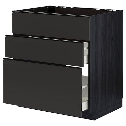 METOD / MAXIMERA - Base cab f sink+3 fronts/2 drawers, black/Upplöv matt anthracite, 80x60 cm