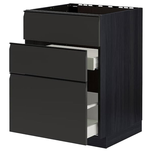 Ikea METOD / MAXIMERA - Base cab f sink+3 fronts/2 drawers, black/Upplöv matt anthracite , 60x60 cm