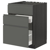 METOD / MAXIMERA - Base cab f sink+3 fronts/2 drawers, black/Voxtorp dark grey, 60x60 cm - best price from Maltashopper.com 89310725
