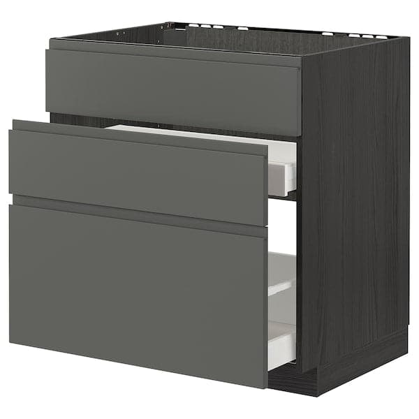 METOD / MAXIMERA - Base cab f sink+3 fronts/2 drawers, black/Voxtorp dark grey, 80x60 cm - best price from Maltashopper.com 29310728