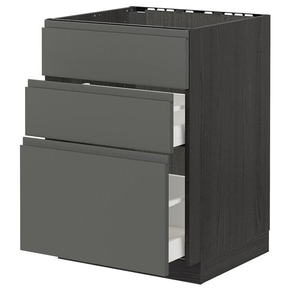 Ikea METOD / MAXIMERA - Base cab f sink+3 fronts/2 drawers, black/Voxtorp dark grey, 60x60 cm