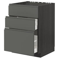 METOD / MAXIMERA - Base cab f sink+3 fronts/2 drawers, black/Voxtorp dark grey, 60x60 cm - best price from Maltashopper.com 59304066
