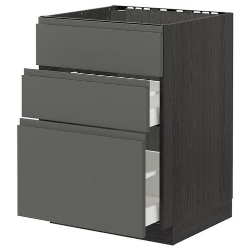 METOD / MAXIMERA - Base cab f sink+3 fronts/2 drawers, black/Voxtorp dark grey, 60x60 cm