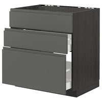 METOD / MAXIMERA - Base cab f sink+3 fronts/2 drawers, black/Voxtorp dark grey, 80x60 cm - best price from Maltashopper.com 39325197