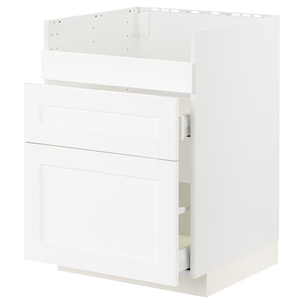 Ikea METOD / MAXIMERA - Base cb f HAVSEN snk/3 frnts/2 drws, white Enköping/white wood effect, 60x60 cm