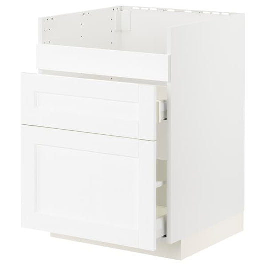 Ikea METOD / MAXIMERA - Base cb f HAVSEN snk/3 frnts/2 drws, white Enköping/white wood effect, 60x60 cm