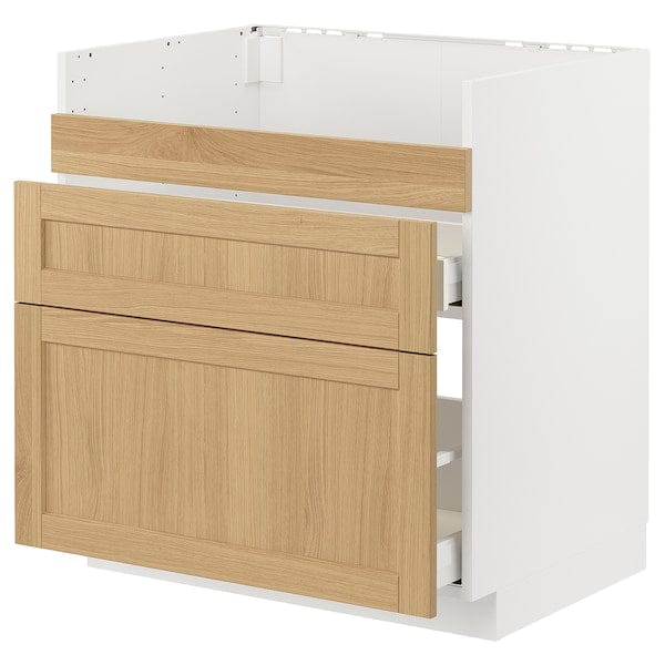 Ikea METOD / MAXIMERA - Base cb f HAVSEN snk/3 frnts/2 drws, white/Forsbacka oak, 80x60 cm