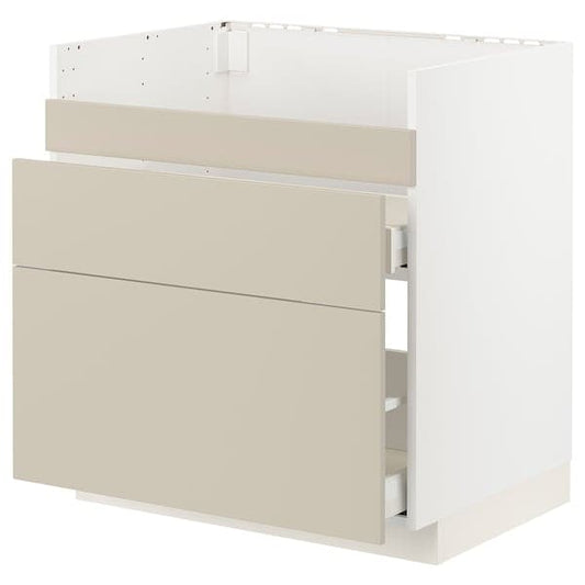 Ikea METOD / MAXIMERA - Base cb f HAVSEN snk/3 frnts/2 drws, white/Havstorp beige, 80x60 cm