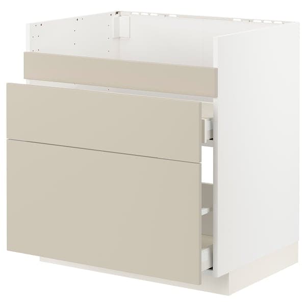 METOD / MAXIMERA - Base cb f HAVSEN snk/3 frnts/2 drws, white/Havstorp beige, 80x60 cm