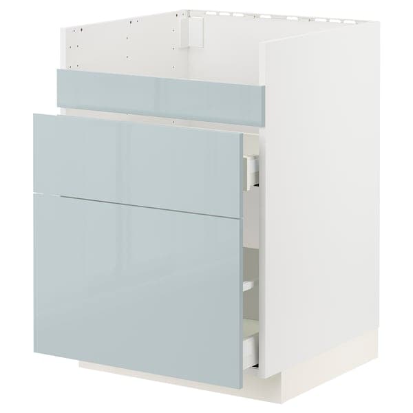 Ikea METOD / MAXIMERA - Base cb f HAVSEN snk/3 frnts/2 drws, white/Kallarp light grey-blue, 60x60 cm