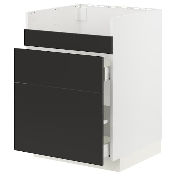 Ikea METOD / MAXIMERA - Base cb f HAVSEN snk/3 frnts/2 drws, white/Nickebo matt anthracite , 60x60 cm