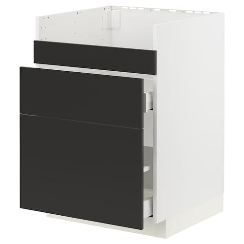 METOD / MAXIMERA - Base cb f HAVSEN snk/3 frnts/2 drws, white/Nickebo matt anthracite , 60x60 cm