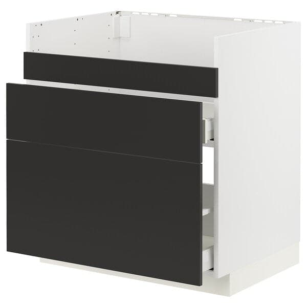 METOD / MAXIMERA - Base cb f HAVSEN snk/3 frnts/2 drws, white/Nickebo matt anthracite , 80x60 cm - best price from Maltashopper.com 89498181